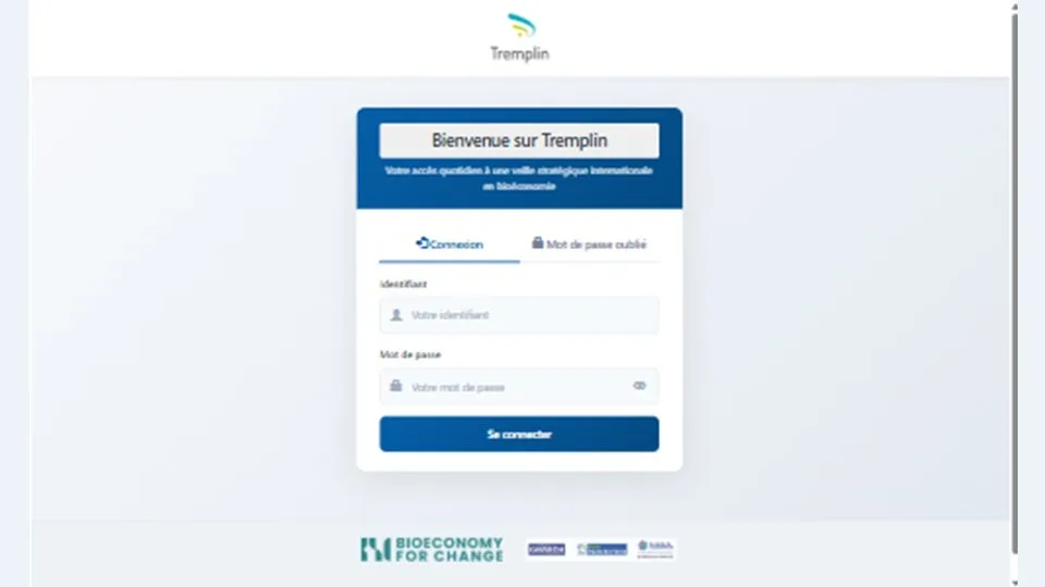 Interface actuelle de connexion à la plateforme Tremplin