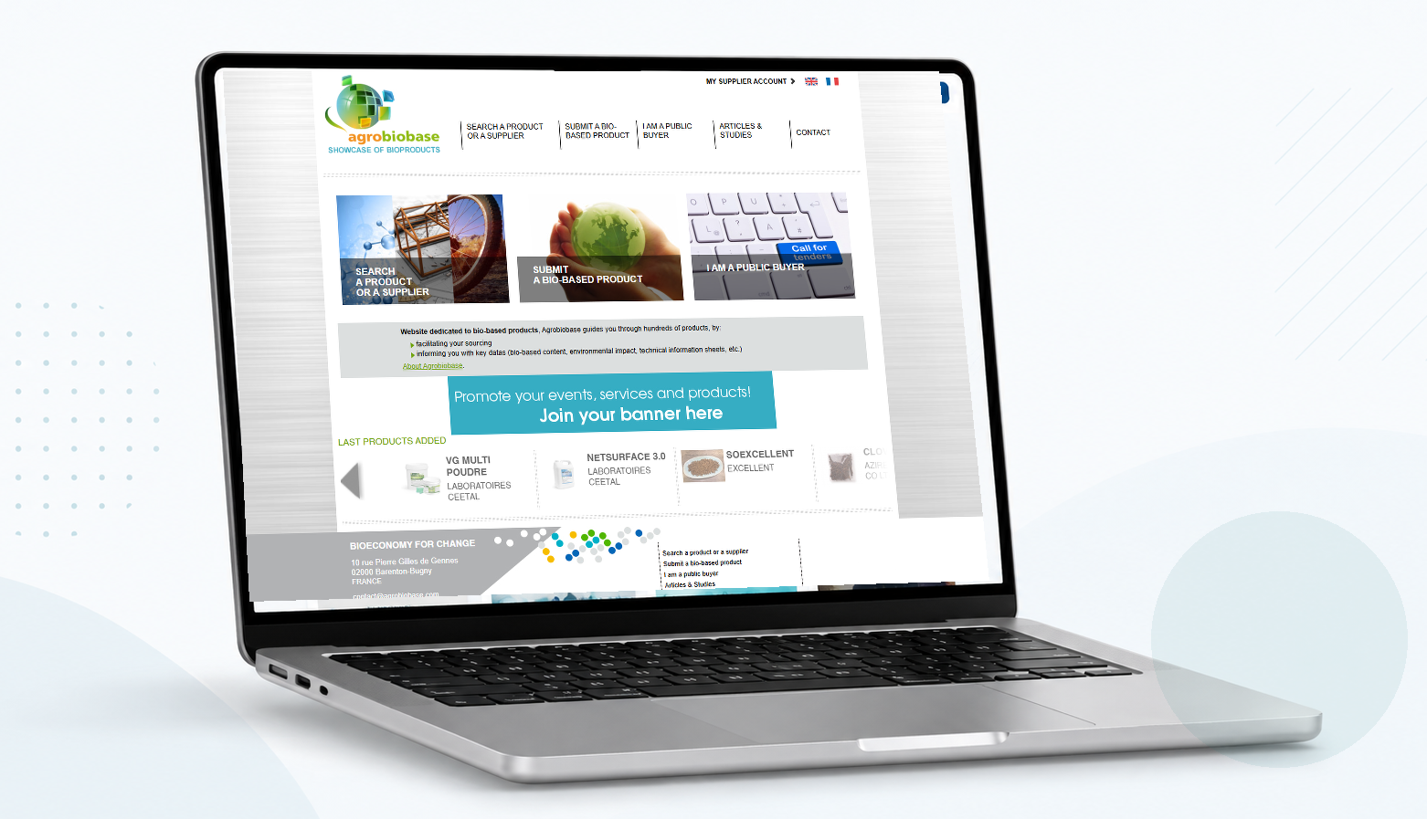 Interface actuelle de la plateforme Agrobiobase