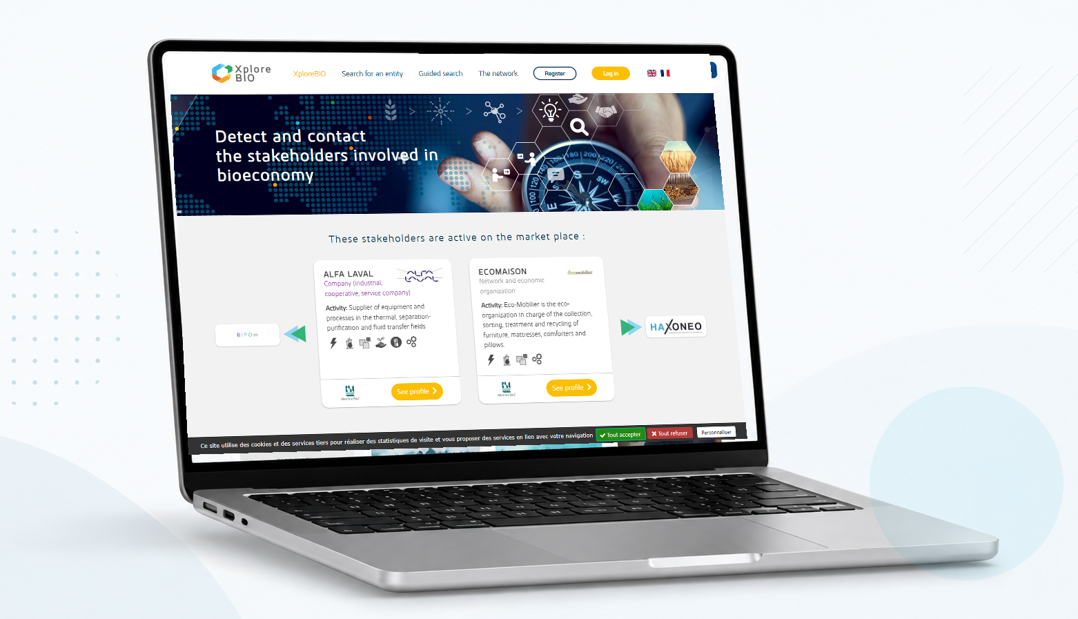 Interface actuelle de la plateforme XploreBIO